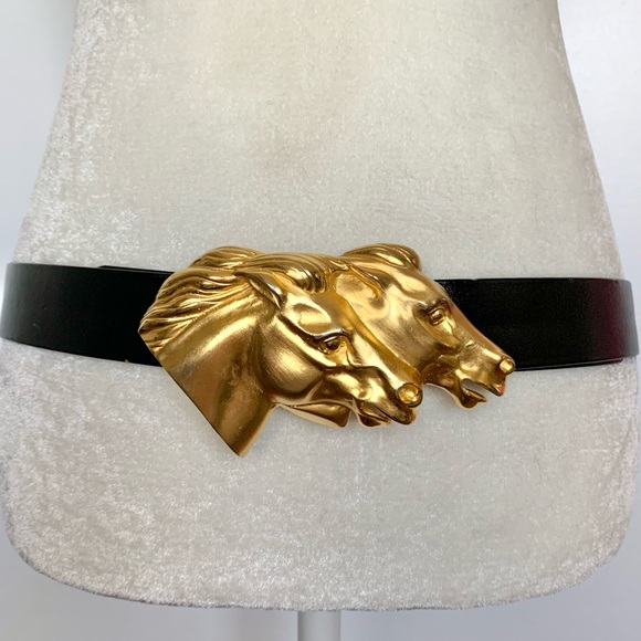 Vintage Doreen Ryan Gold Horse Buckle Leather Belt - Picture 12 of 16